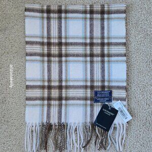 NWT Lochmere Cashmere Scarf Natural Dress Stewart Plaid Brown & Creme